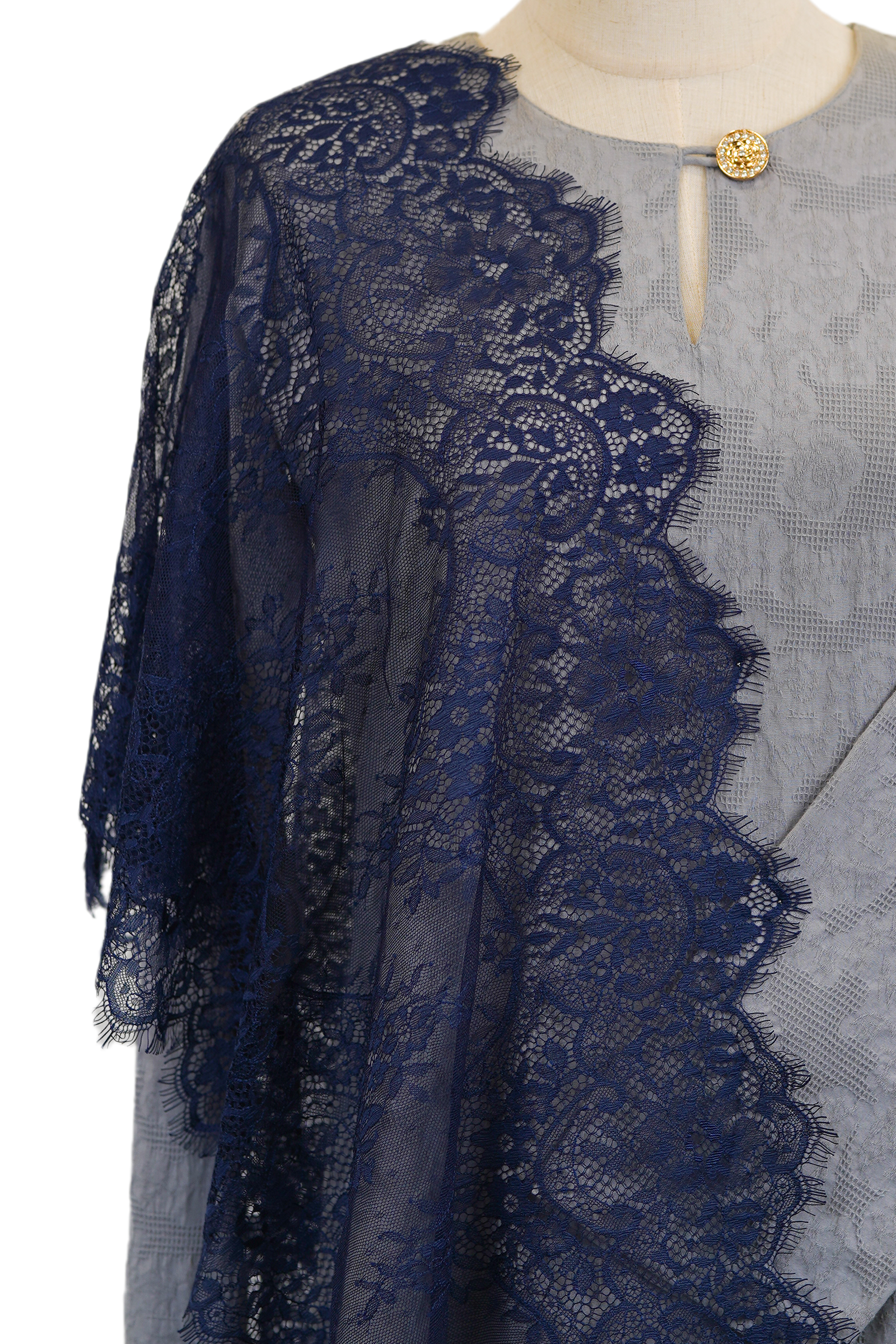 French Lace Selendang (Navy Blue)
