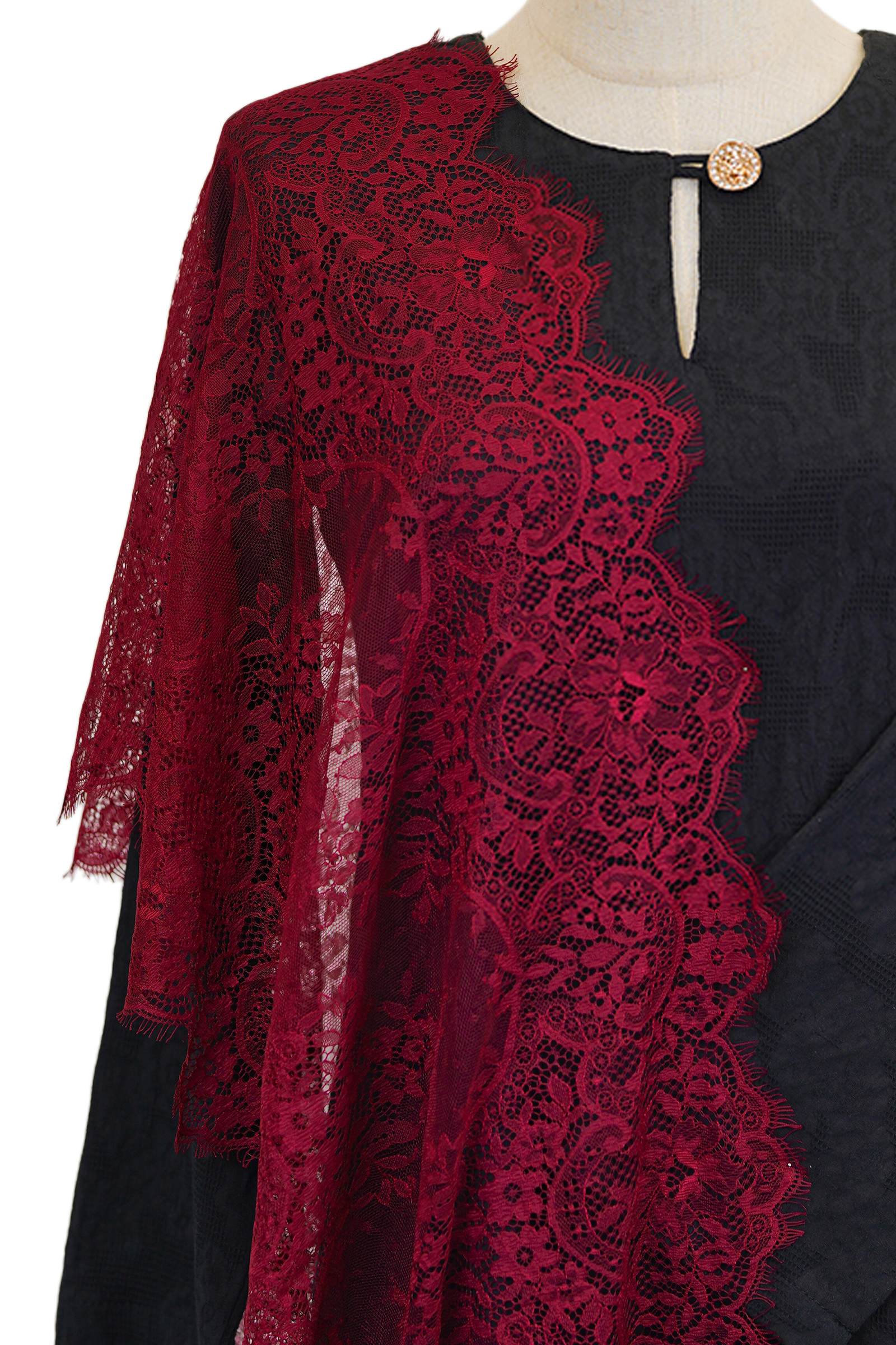 French Lace Selendang (Burgundy)