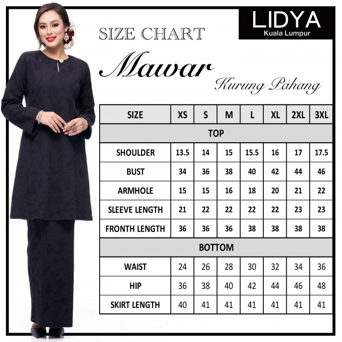 Klasik Kurung Pahang Mawar (Black)