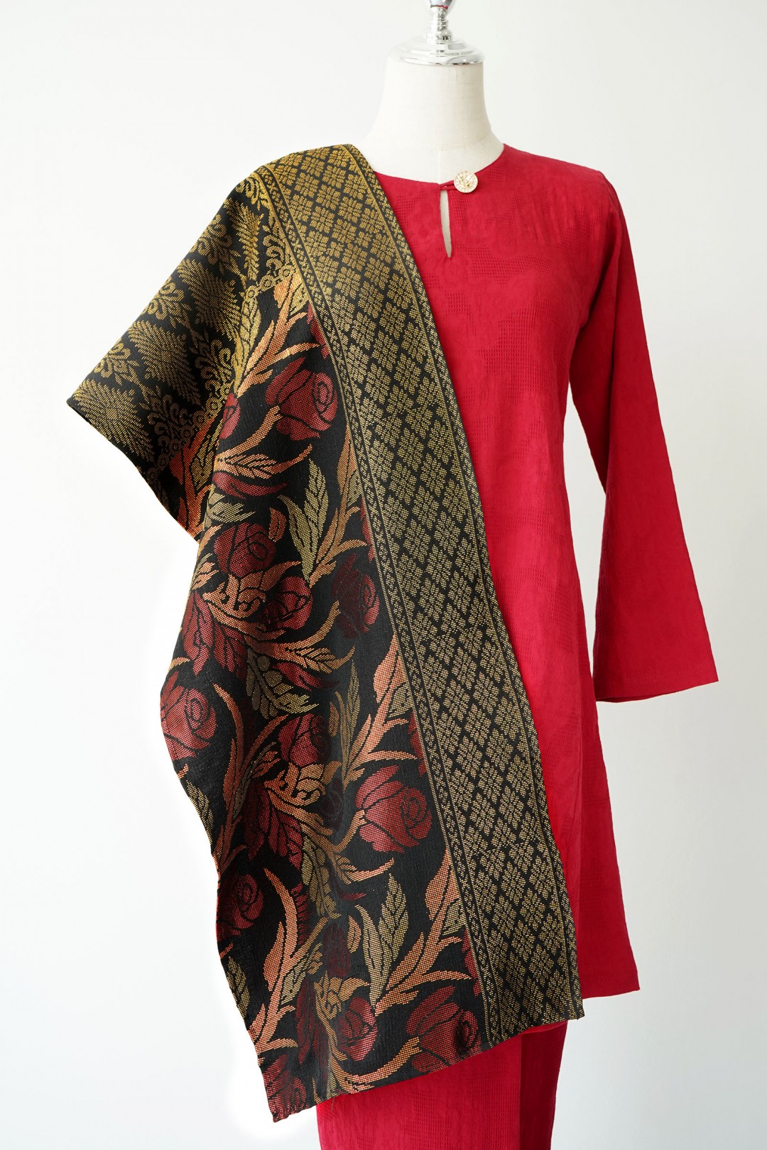 Selendang Songket Klasik V4 (Mawar Berduri)
