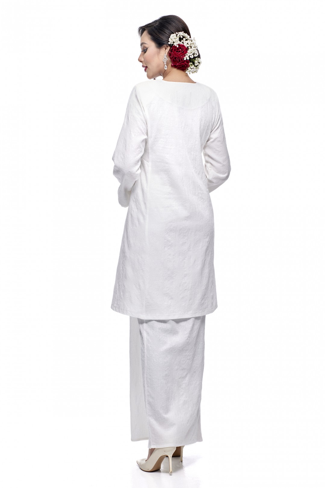Klasik Kurung Pahang Mawar (White)