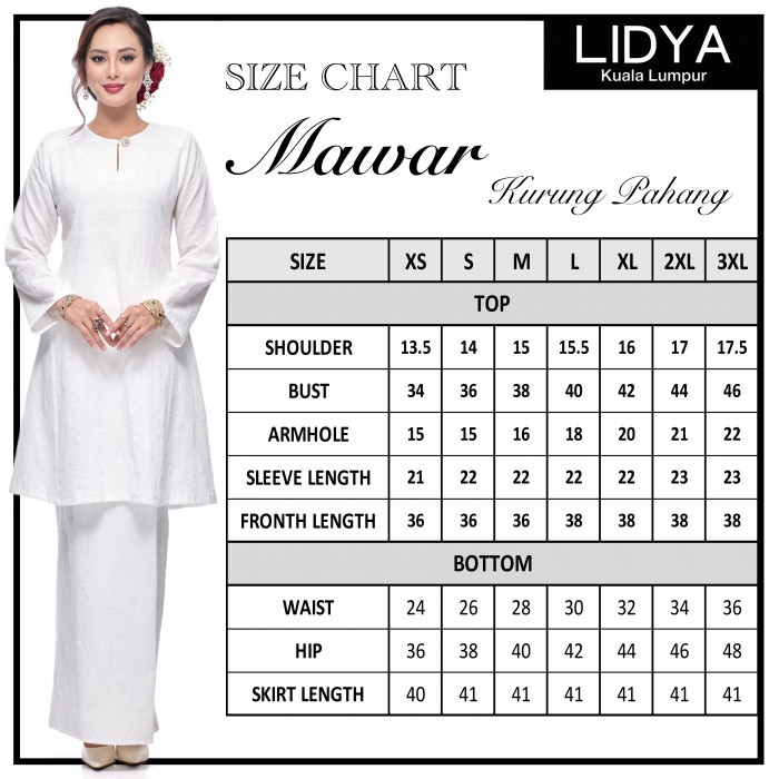 Klasik Kurung Pahang Mawar (White)