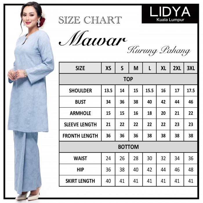 Klasik Kurung Pahang Mawar (Dusty Blue)