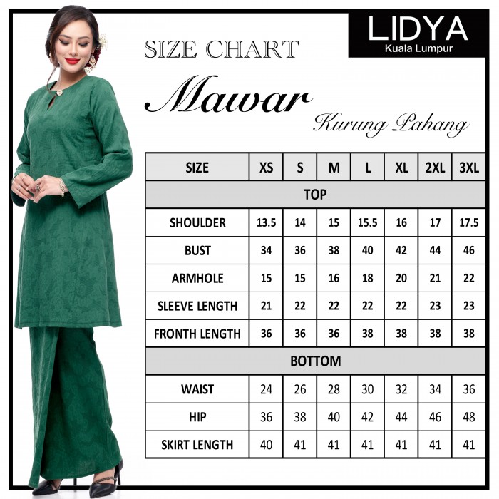 Klasik Kurung Pahang Mawar (Emerald Green)