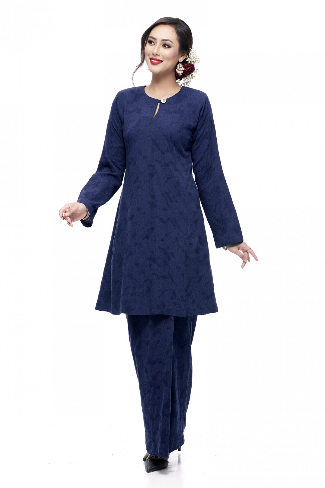 Klasik Kurung Pahang Mawar (Navy Blue)