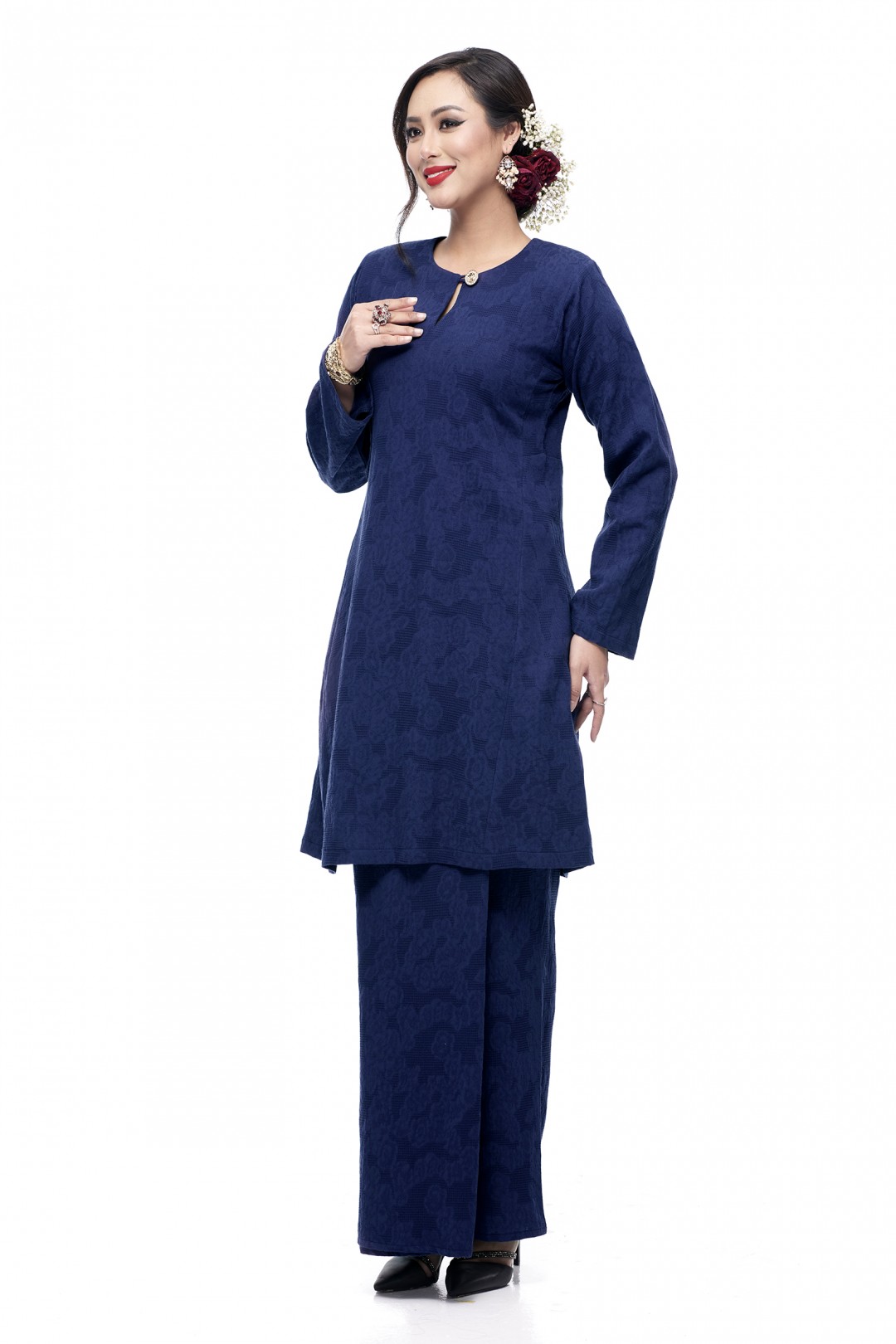 Klasik Kurung Pahang Mawar (Navy Blue)