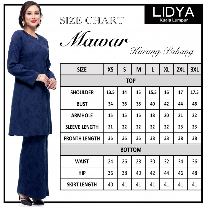 Klasik Kurung Pahang Mawar (Navy Blue)