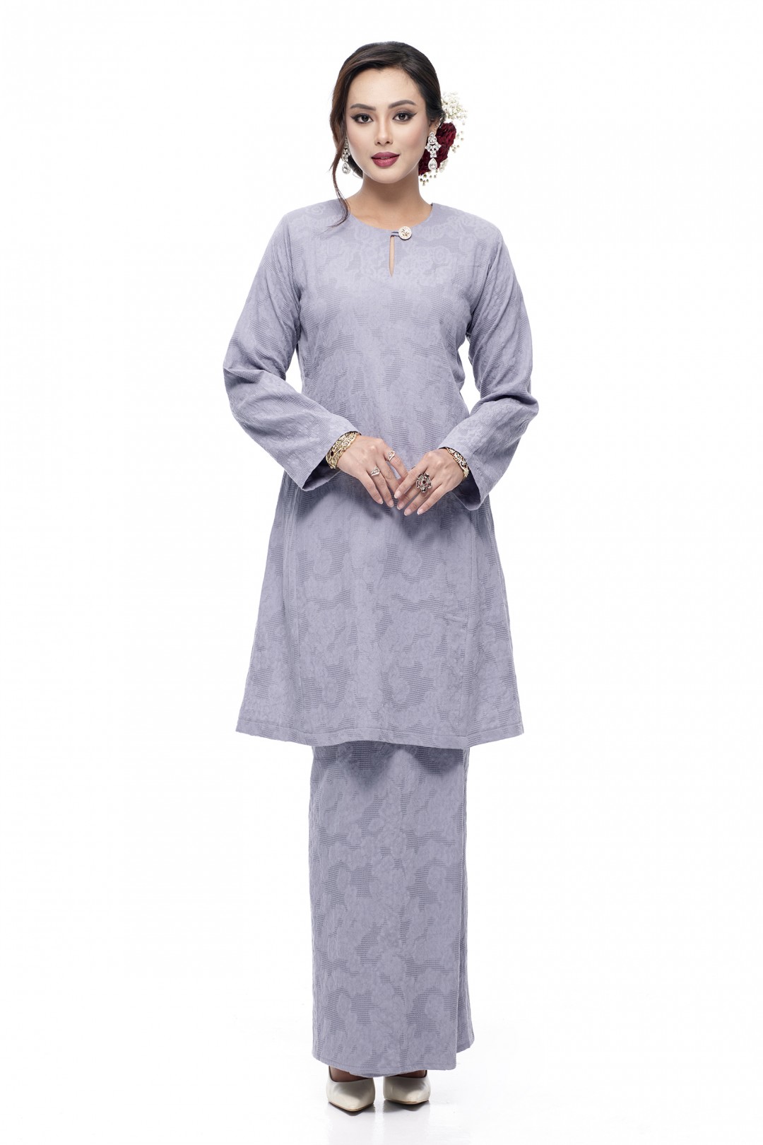 Klasik Kurung Pahang Mawar (Silver Grey)