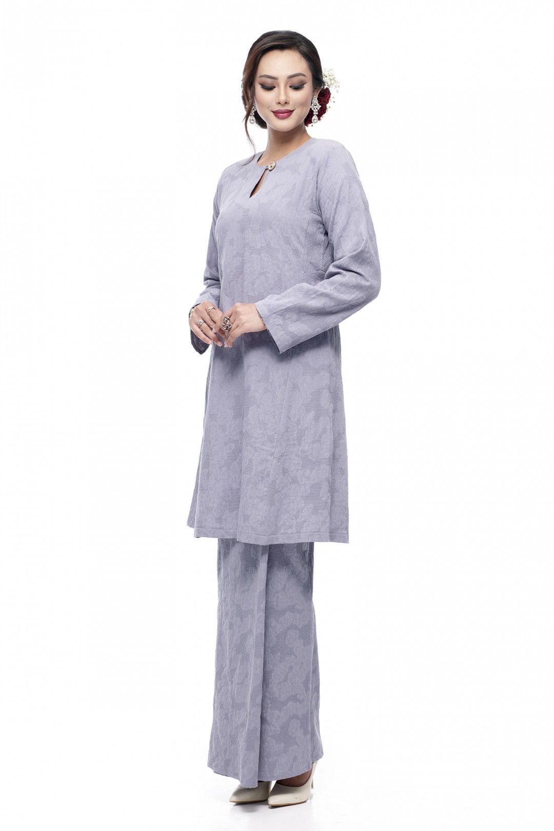 Klasik Kurung Pahang Mawar (Silver Grey)