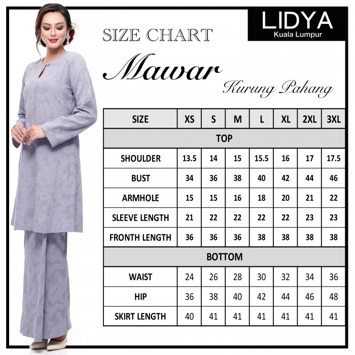 Klasik Kurung Pahang Mawar (Silver Grey)