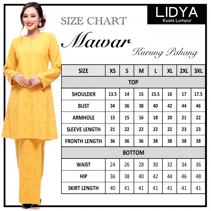 Klasik Kurung Pahang Mawar (Golden Mustard)