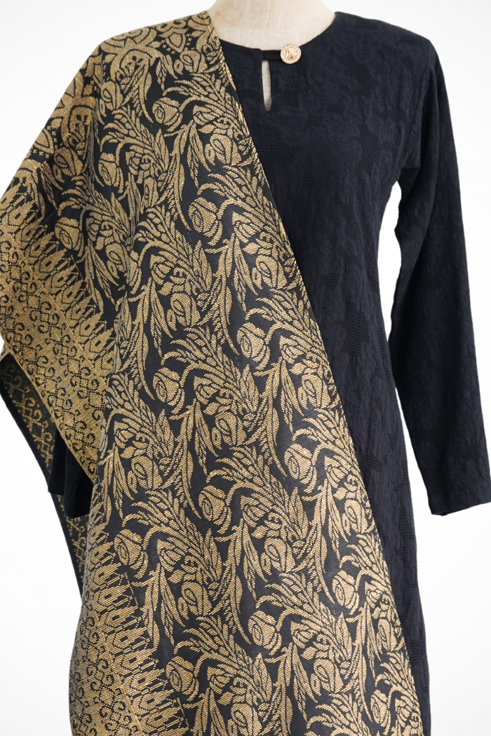 Selendang Songket Klasik (Black Gold Batik)