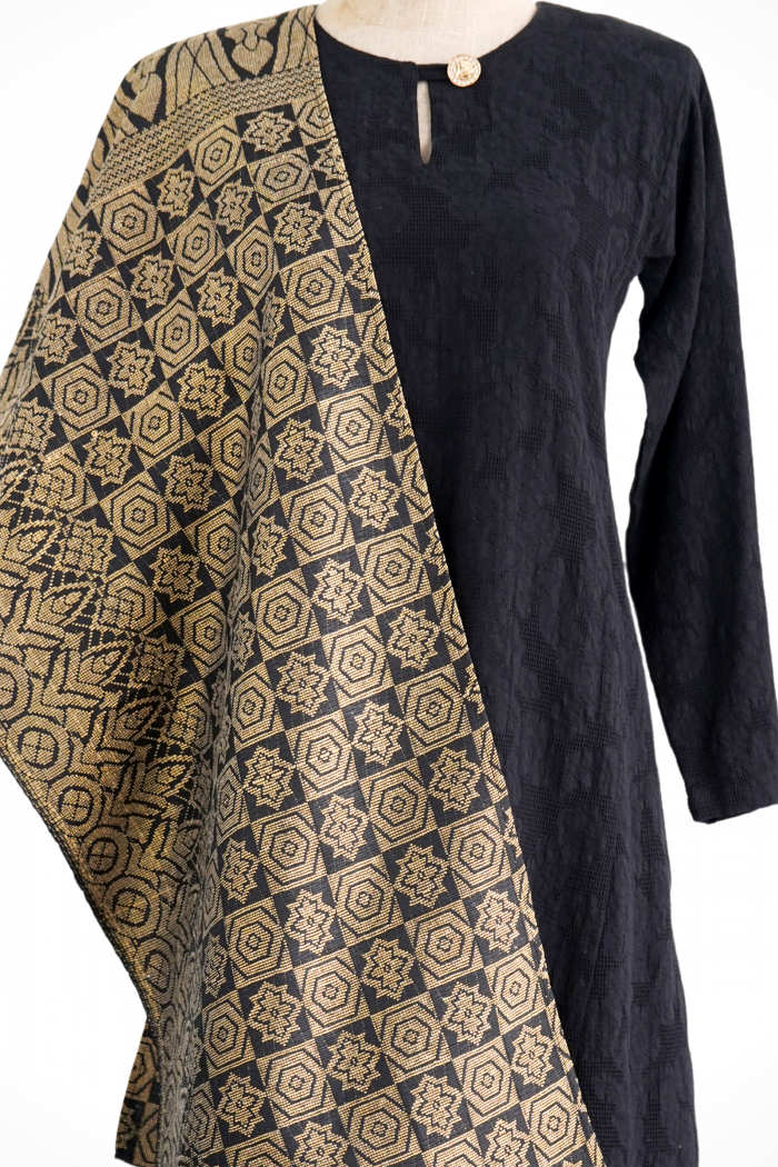 Selendang Songket Klasik (Black Gold)