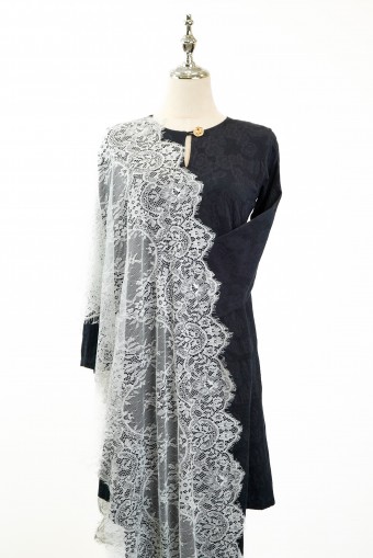 French Lace Selendang (Ash Grey)