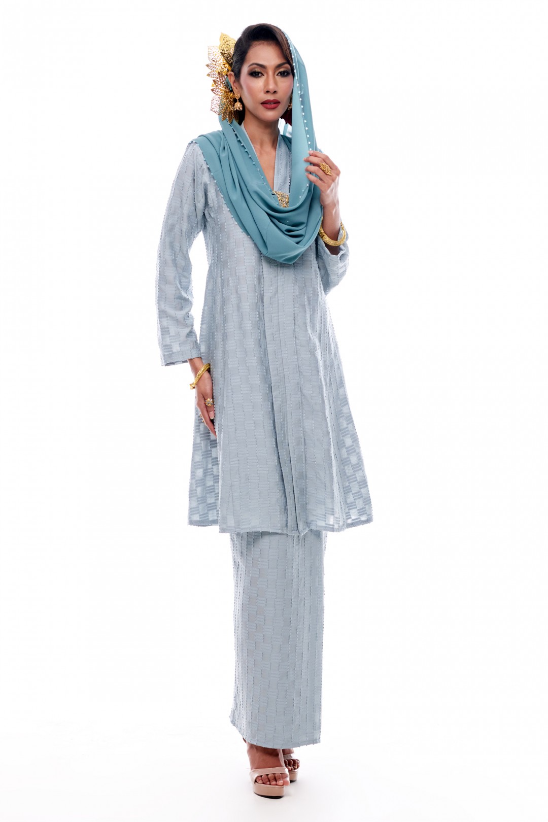 Anggun - Exclusive Instant Shawl Beaded (Turqoise Blue)