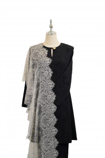 French Lace Selendang (Silver Grey)