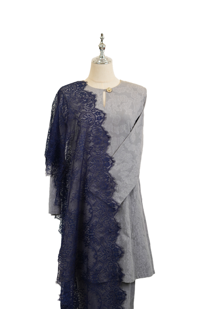 French Lace Selendang (Navy Blue)