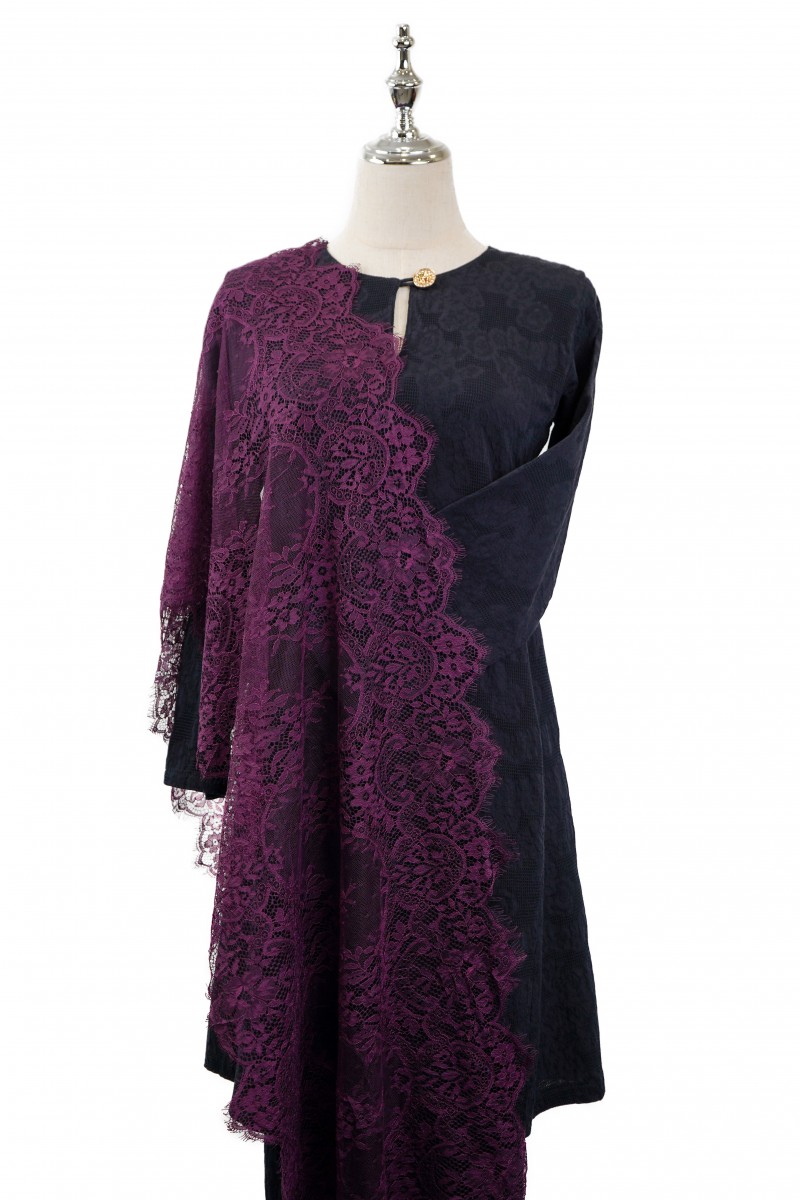 French Lace Selendang (Dark Purple)