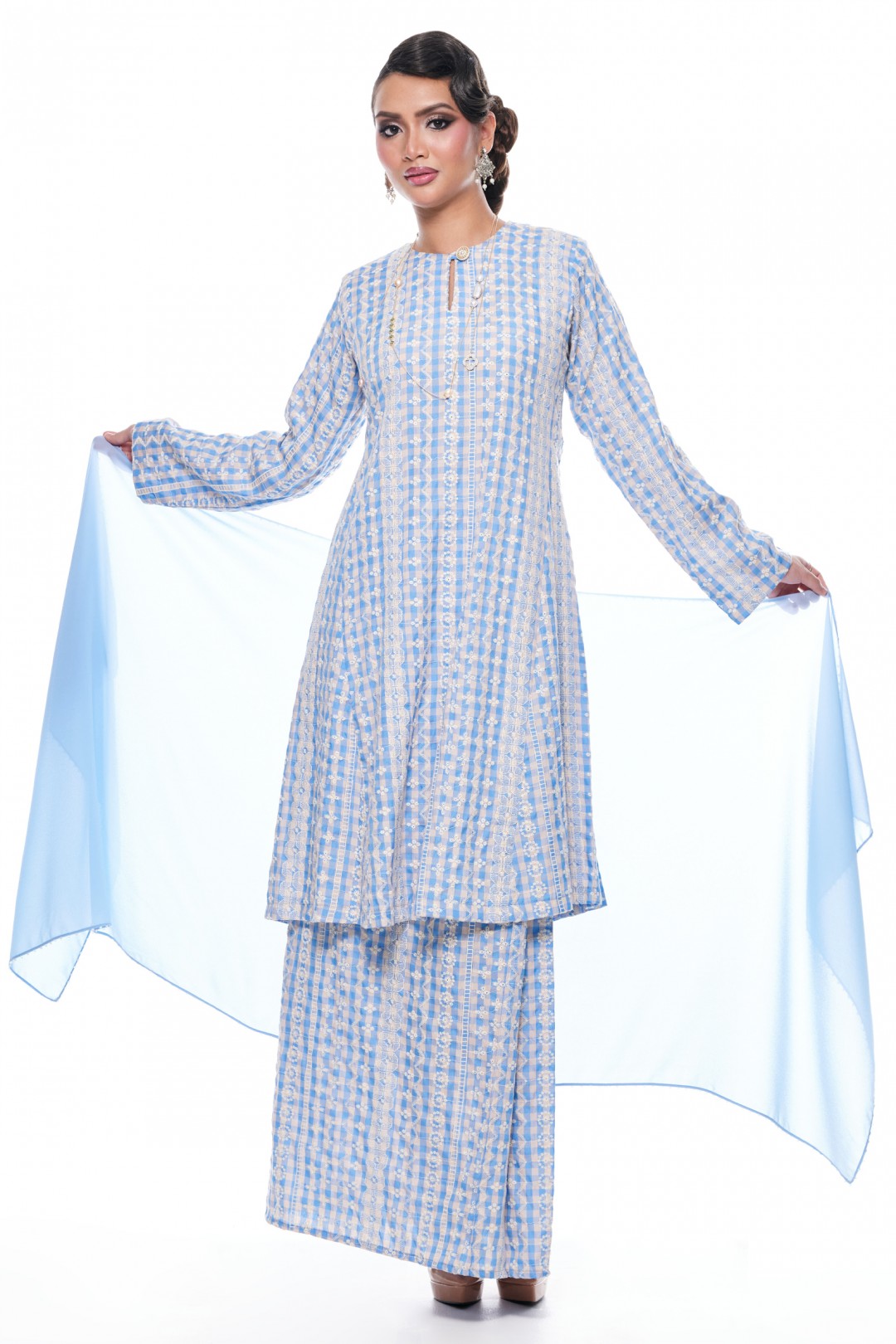 Jelita - Exclusive Long Beaded Shawl (Baby Blue)
