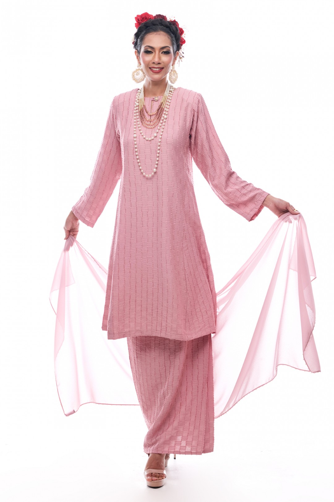 Jelita - Exclusive Long Beaded Shawl (Rose Pink)