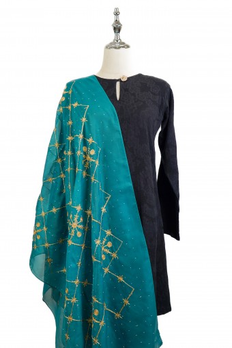 Exclusive Embroidery Dupatta Shawl (Teal Blue)