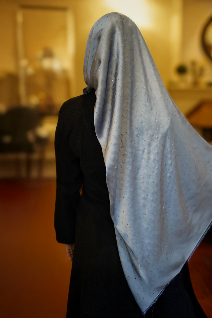 Clara Shawl - Gold Beaded Embellishment (Blue Grey)
