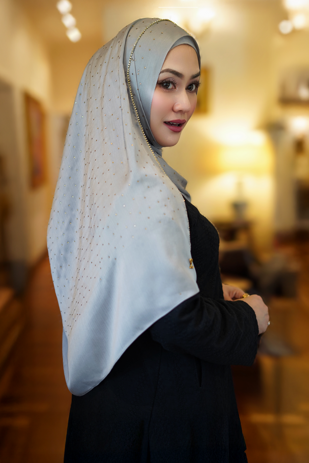 Clara Shawl - Gold Beaded Embellishment (Grey)