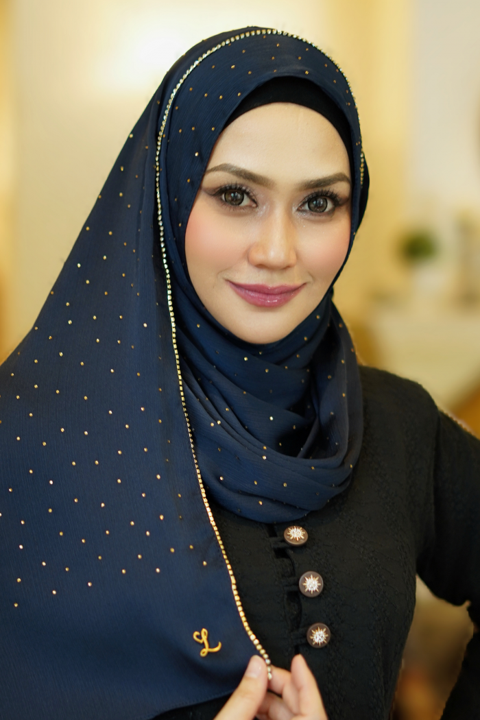Clara Shawl - Gold Beaded Embellishment (Midnight Blue)