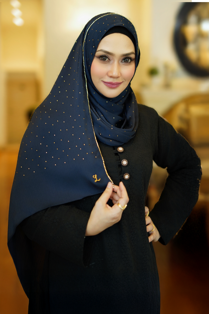Clara Shawl - Gold Beaded Embellishment (Midnight Blue)