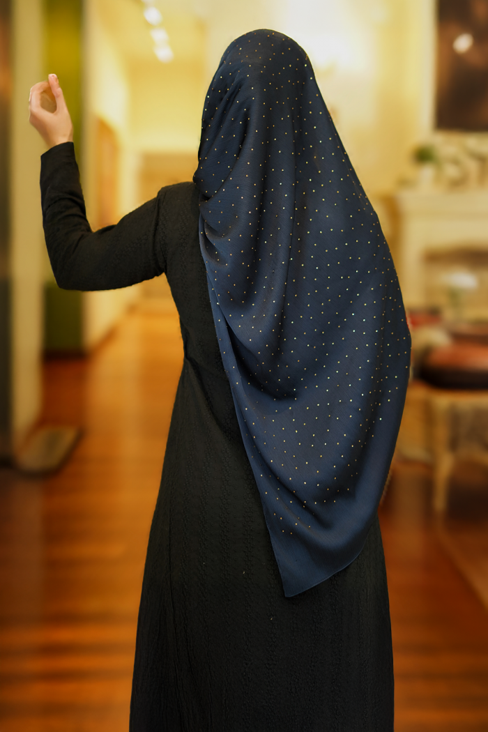 Clara Shawl - Gold Beaded Embellishment (Midnight Blue)