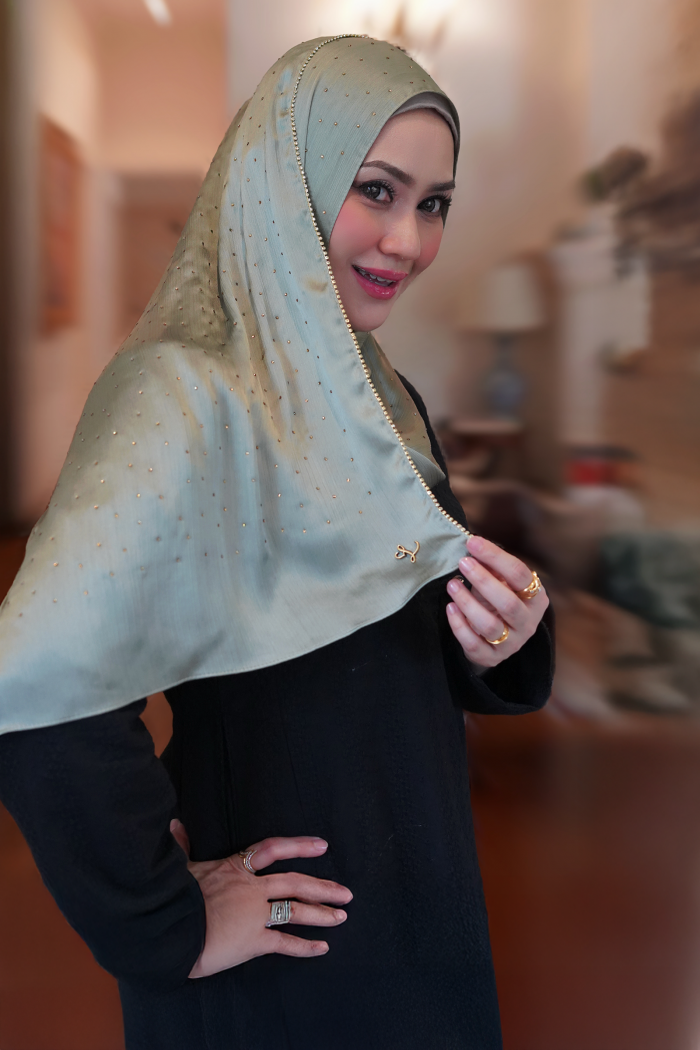 Clara Shawl - Gold Beaded Embellishment (Sage Green)