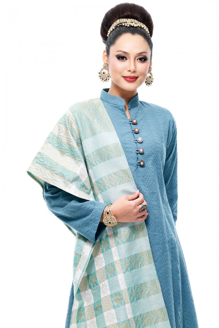 Selendang Songket Klasik (Turquoise Checker)