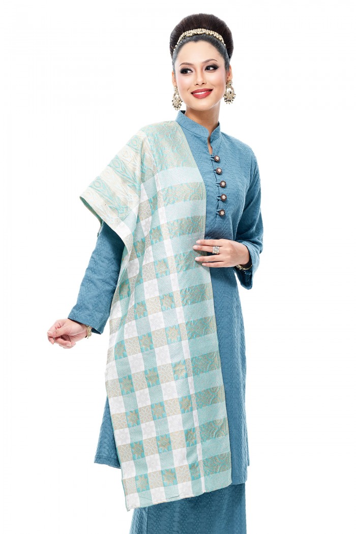 Selendang Songket Klasik (Turquoise Checker)